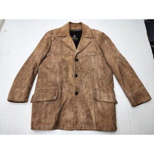 Vtg Startown Mens Button Front Leather Suede Jacket Tan w/ Zip in Liner Size 38
